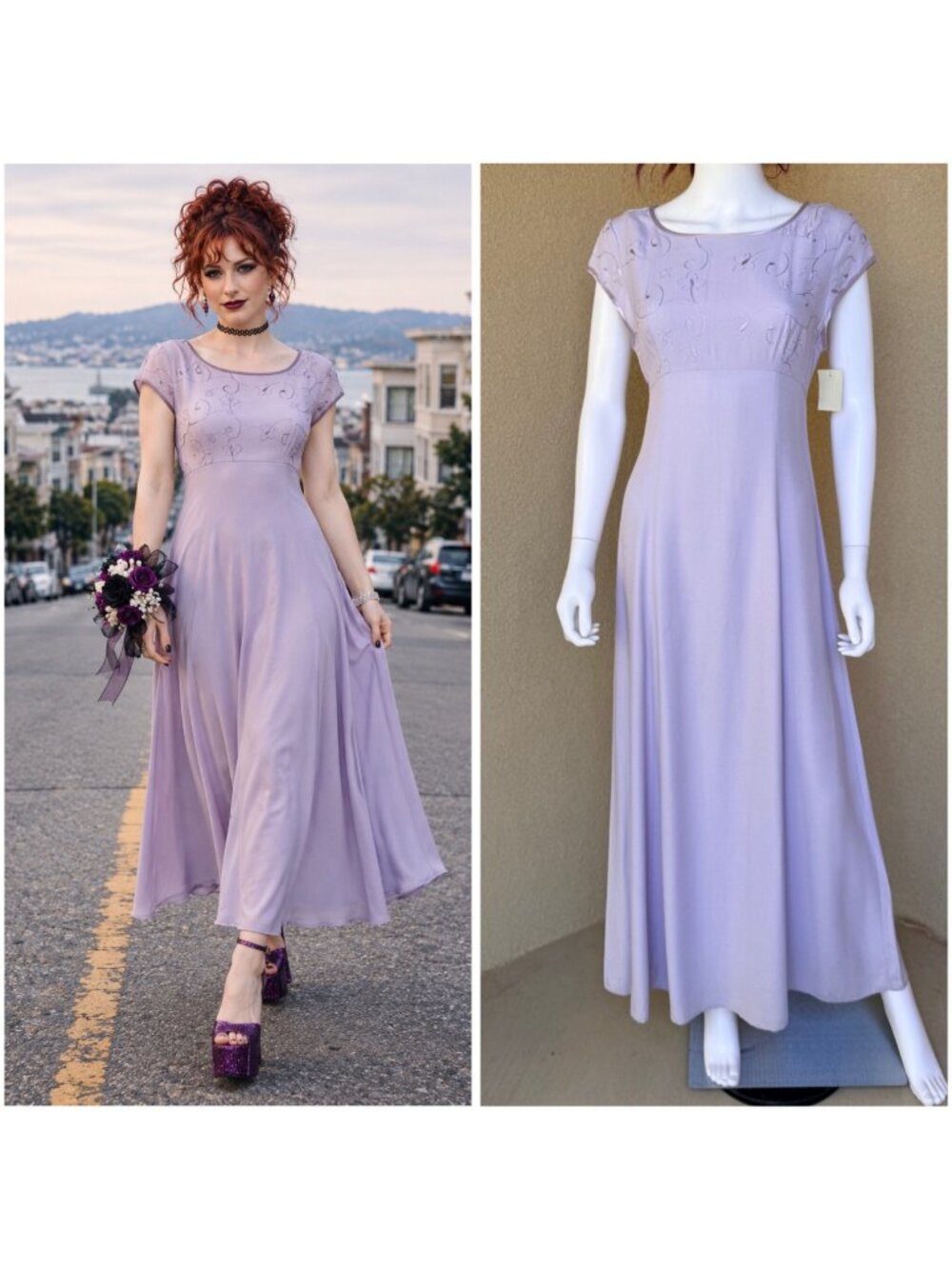 Vintage 90s Deadstock Lilac Prom Maxi Dress